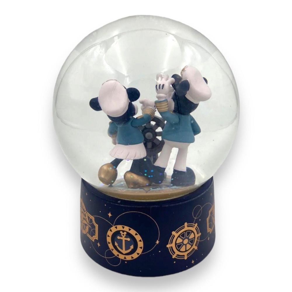 Disney Cruise Line Wish Inaugural Sailings Captain Mickey Minnie Snow Globe NEW - Picture 2 of 2